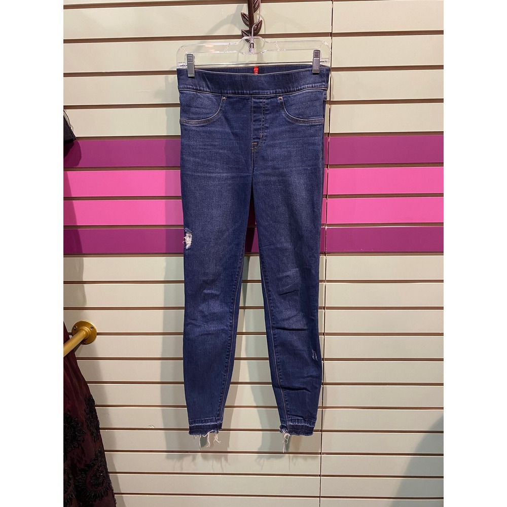 SPANX by Sara Blakely Womens Jeans Distressed Skinny Fit High Rise Dark Wash S P